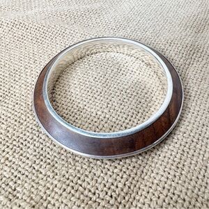 Gorgeous Wood + Silver Bangle Bracelet — Nice Quality